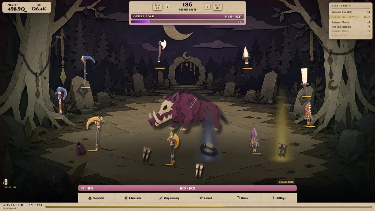 The Arsenal, showing summoned weapons that fight alongside the player.